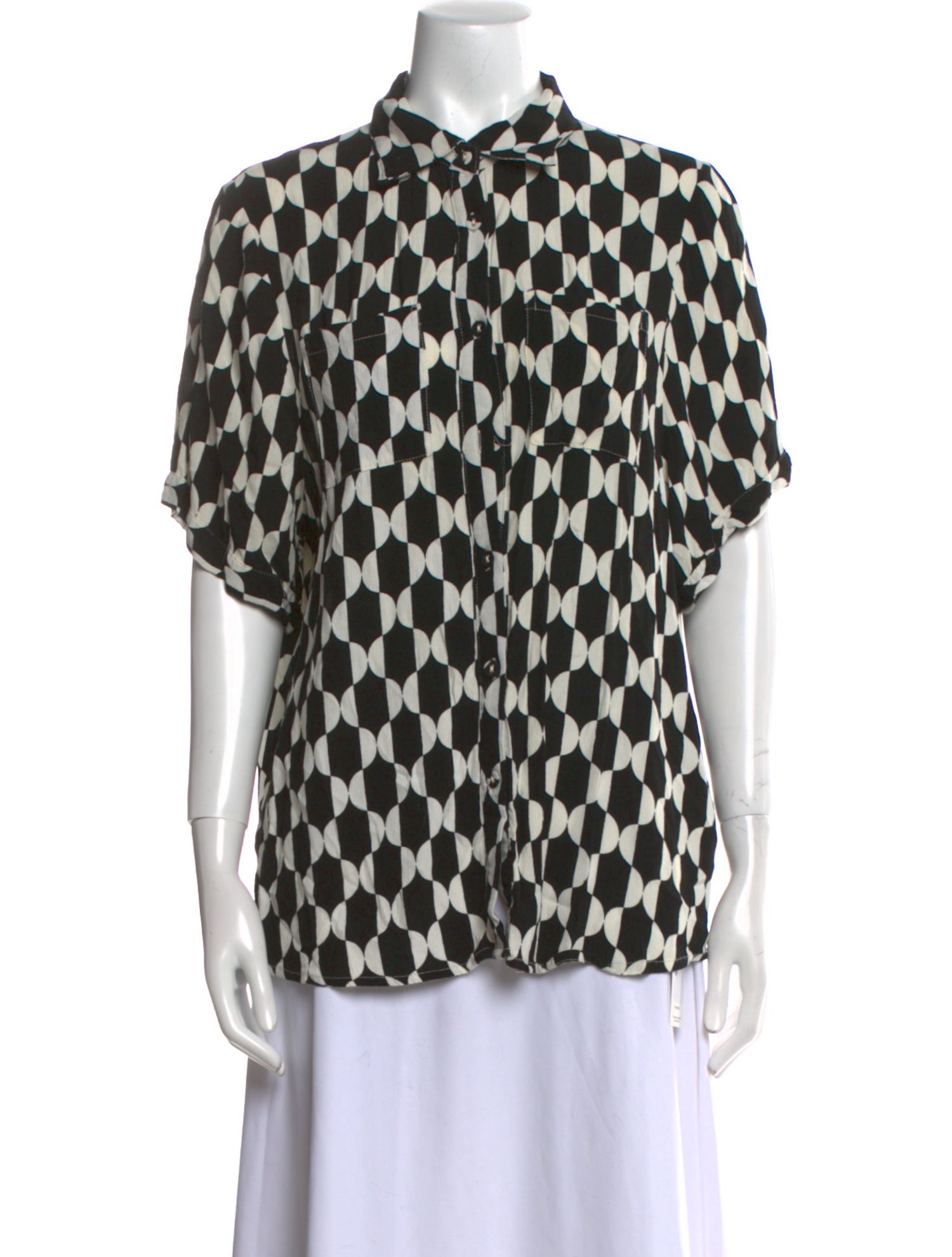 Dissh Printed Short Sleeve Button-Up Top