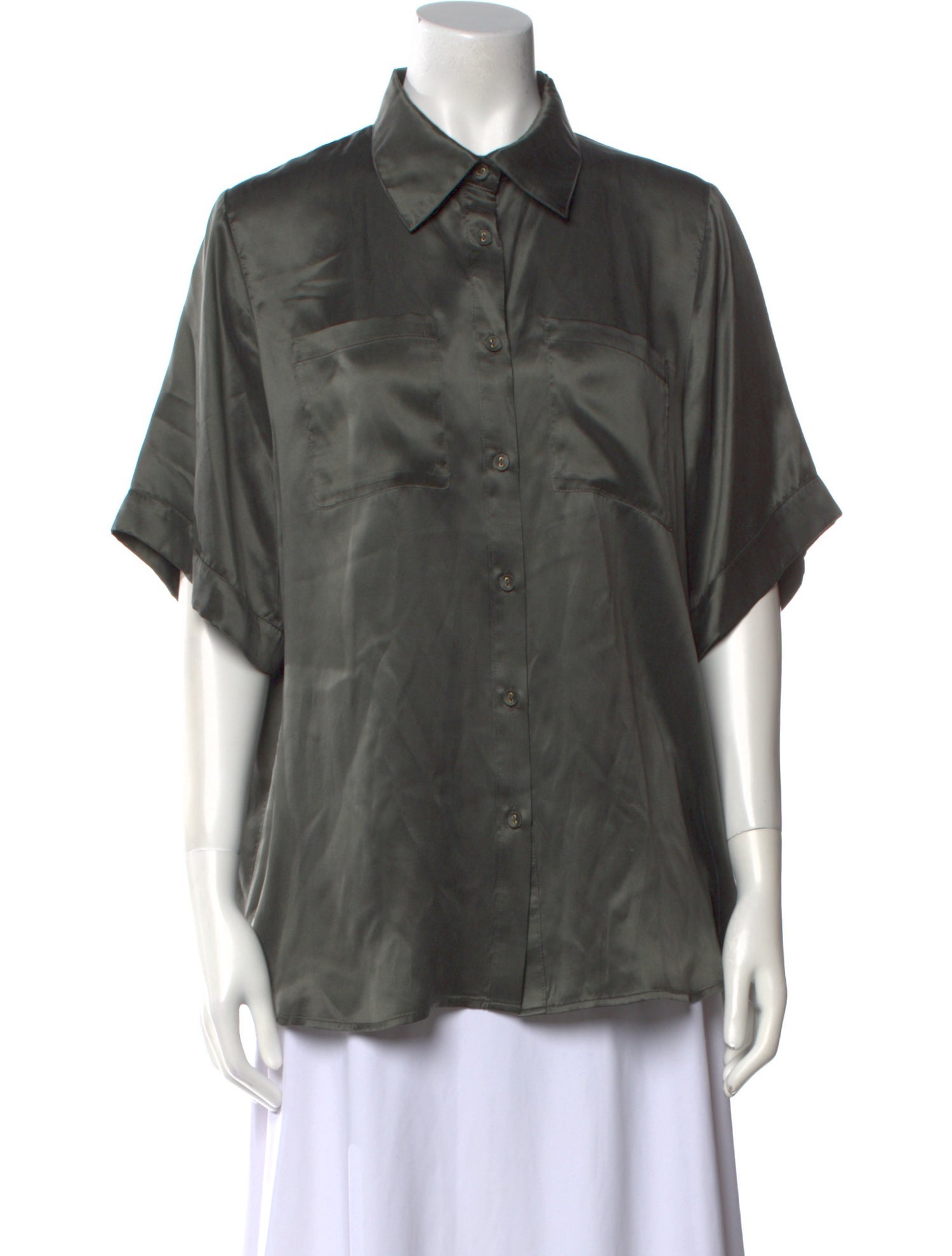 Dissh Silk Short Sleeve Button-Up Top