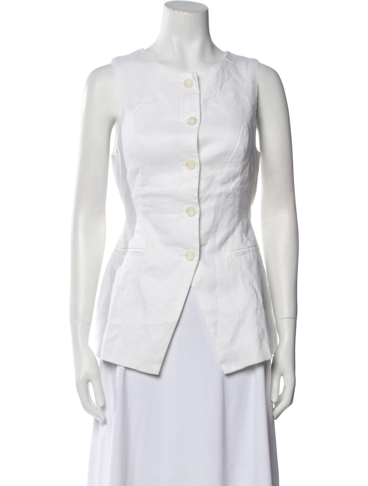 Dissh Linen Crew Neck Button-Up Top