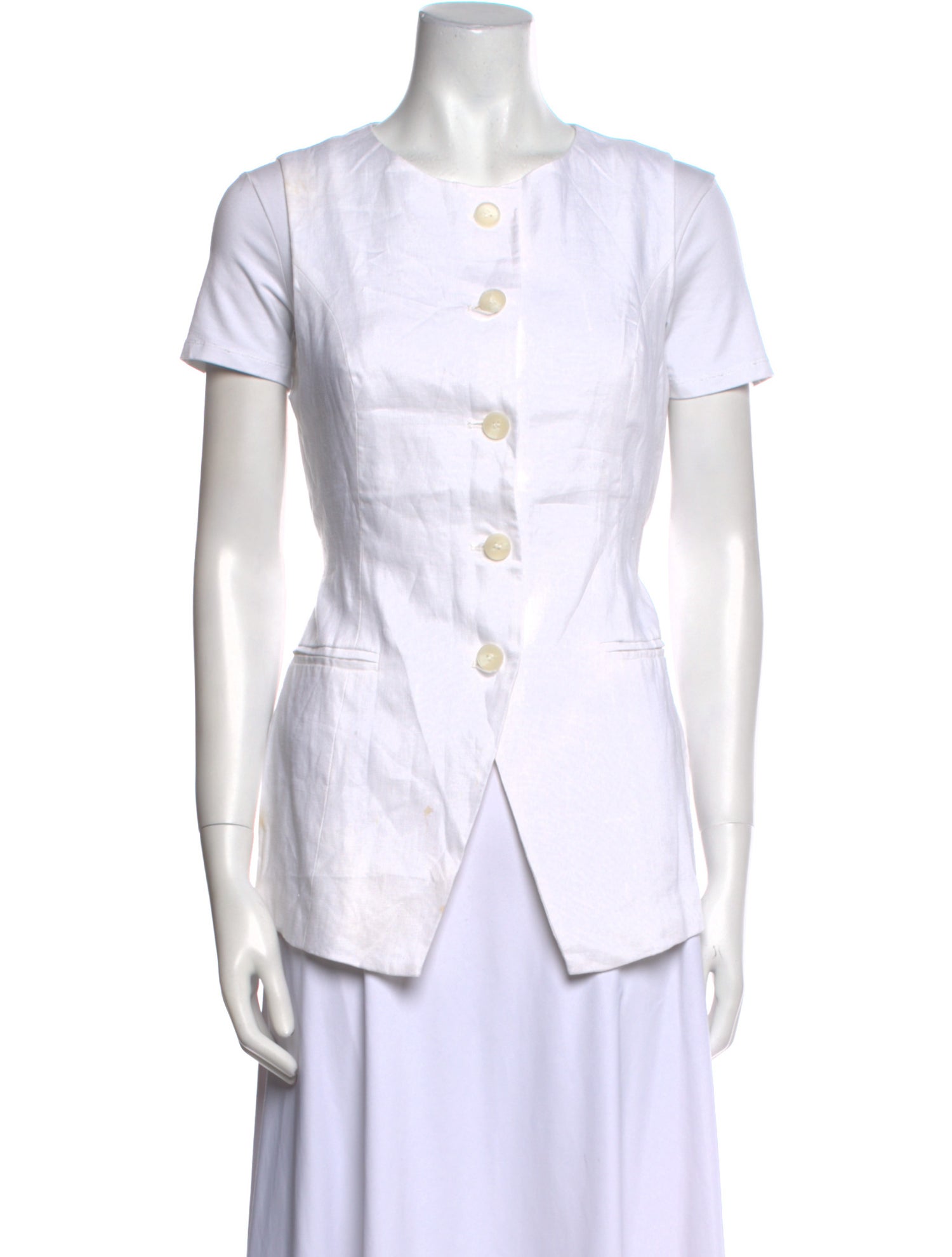 Dissh Linen Crew Neck Button-Up Top