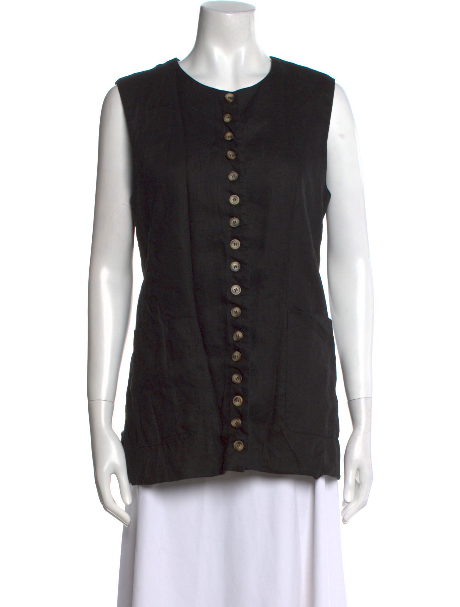 Dissh Linen Crew Neck Button-Up Top