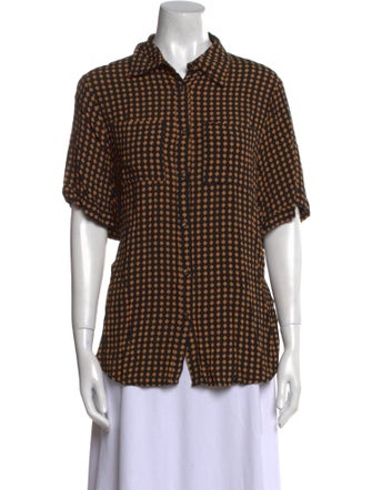 Dissh Plaid Print Short Sleeve Button-Up Top