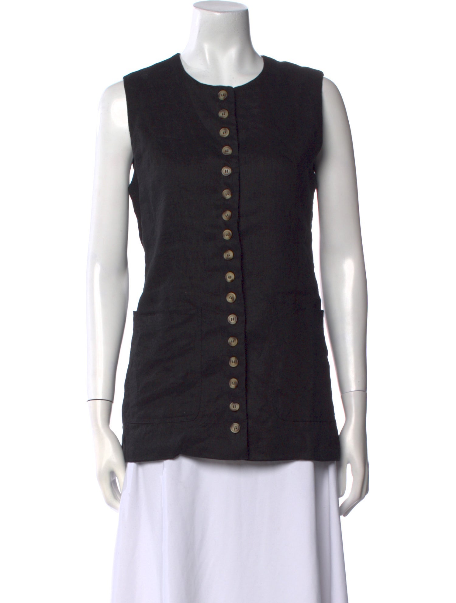 Dissh Linen Crew Neck Button-Up Top