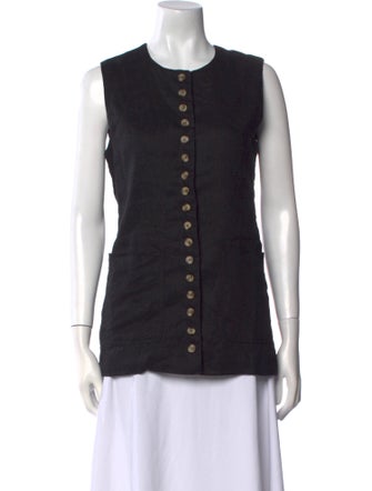 Dissh Linen Crew Neck Button-Up Top