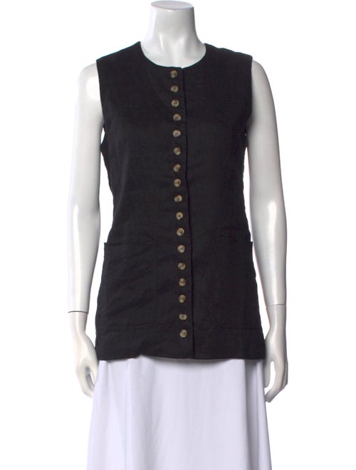 Dissh Linen Crew Neck Button-Up Top