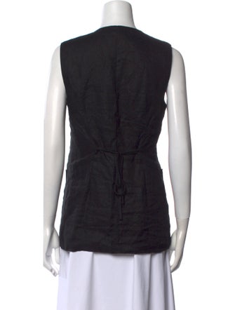 Dissh Linen Crew Neck Button-Up Top