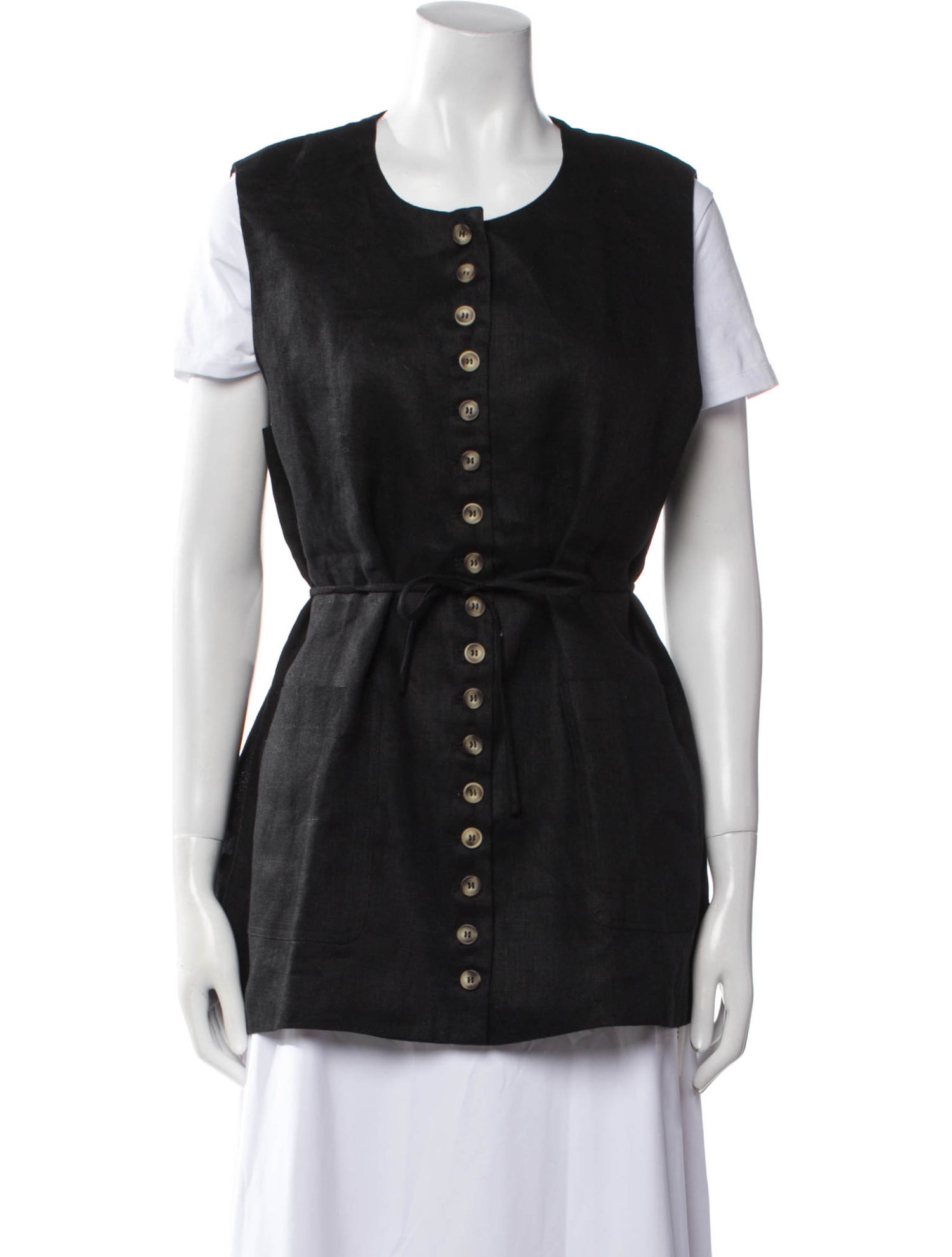 Dissh Linen Crew Neck Button-Up Top