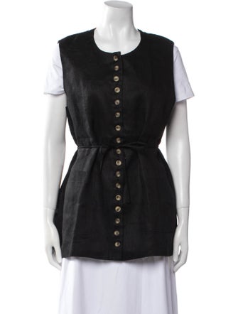 Dissh Linen Crew Neck Button-Up Top