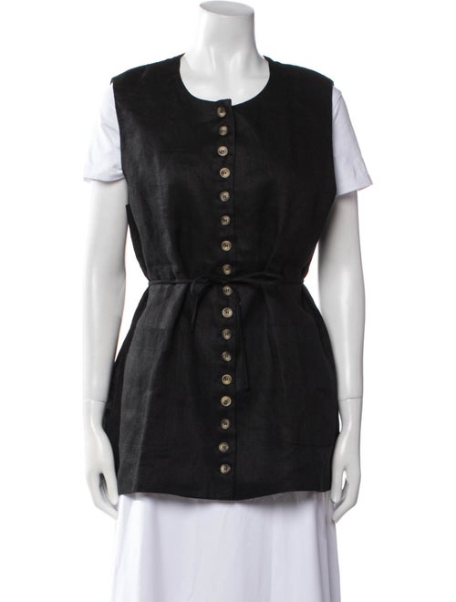 Dissh Linen Crew Neck Button-Up Top