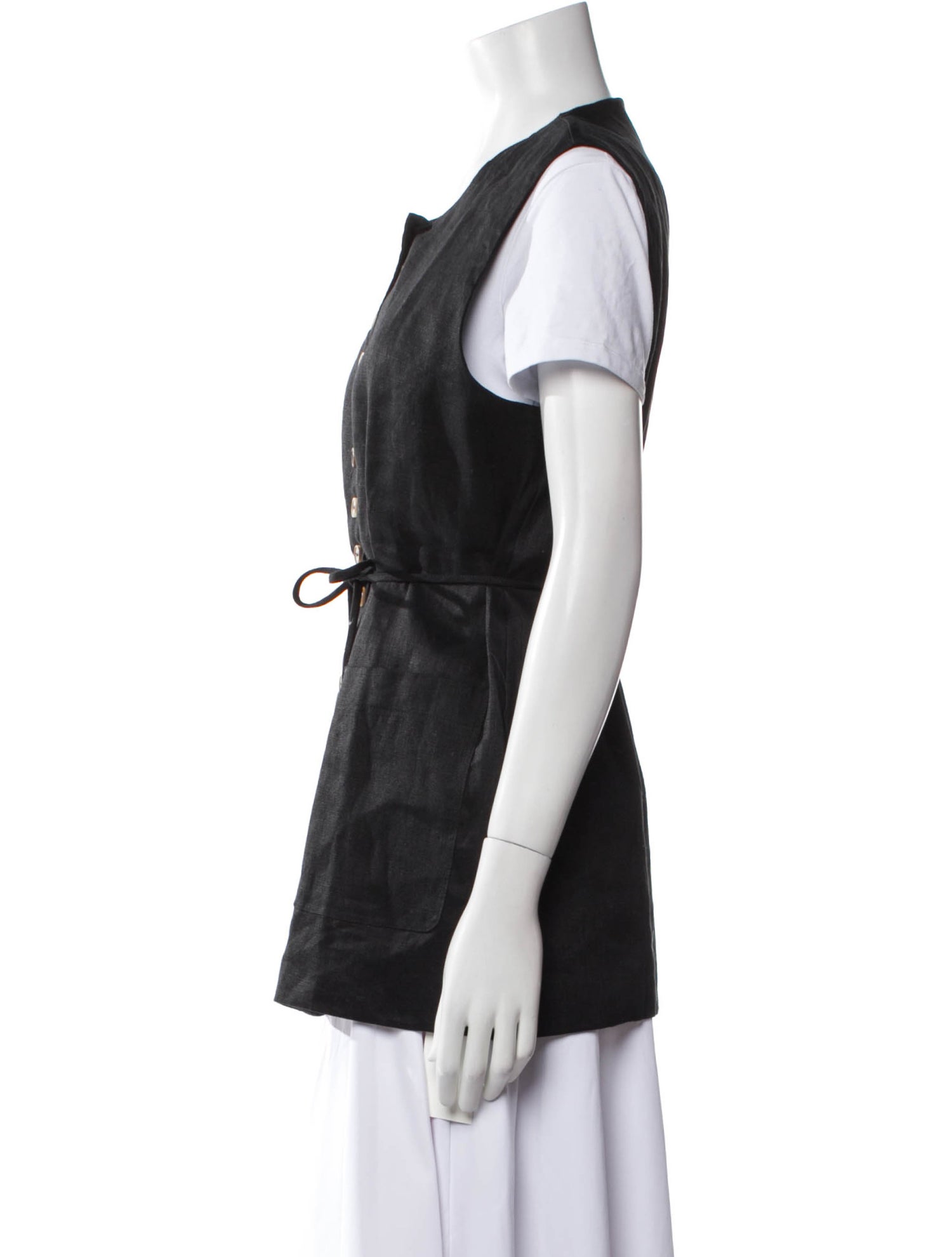 Dissh Linen Crew Neck Button-Up Top