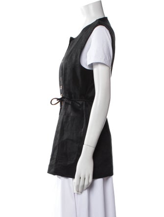 Dissh Linen Crew Neck Button-Up Top