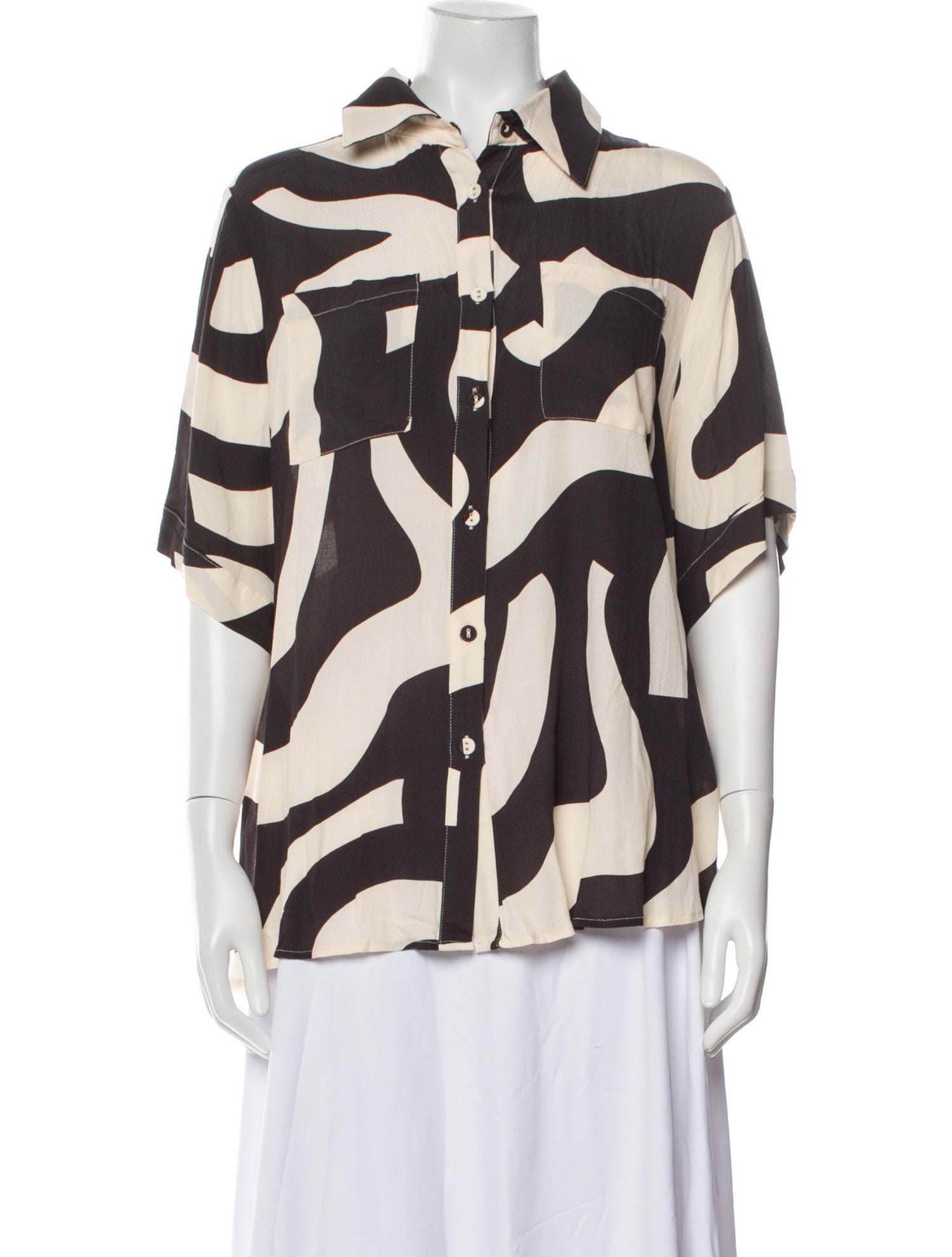 Dissh Printed Three-Quarter Sleeve Button-Up Top