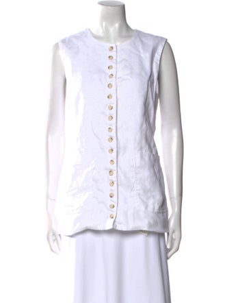 Dissh Linen Crew Neck Button-Up Top