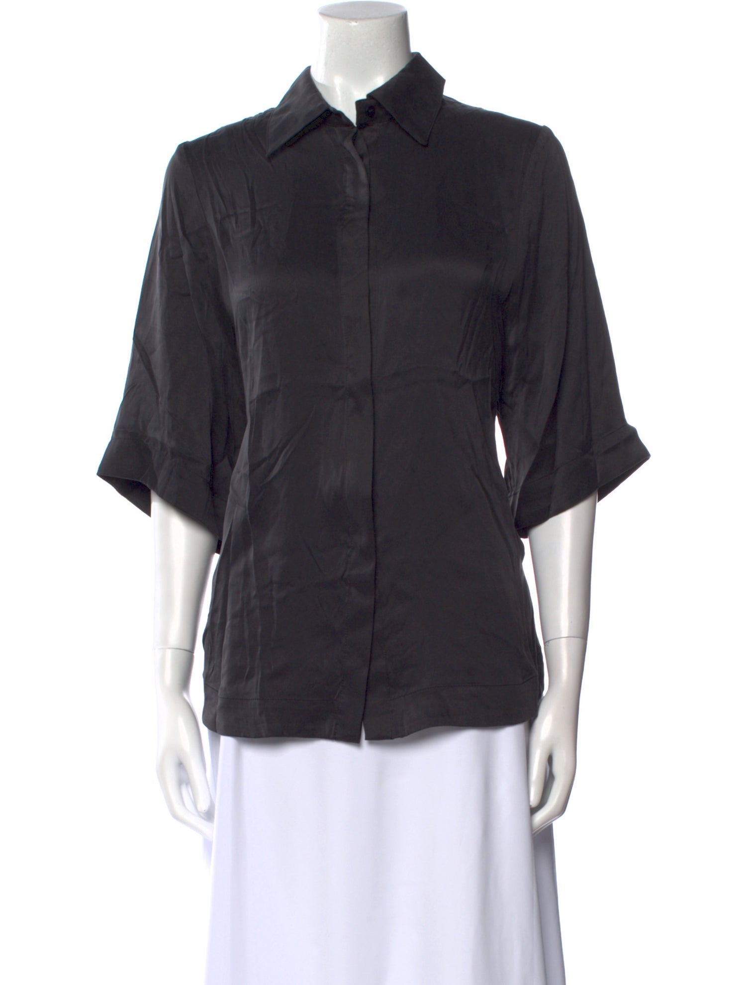 Dissh Silk Three-Quarter Sleeve Button-Up Top