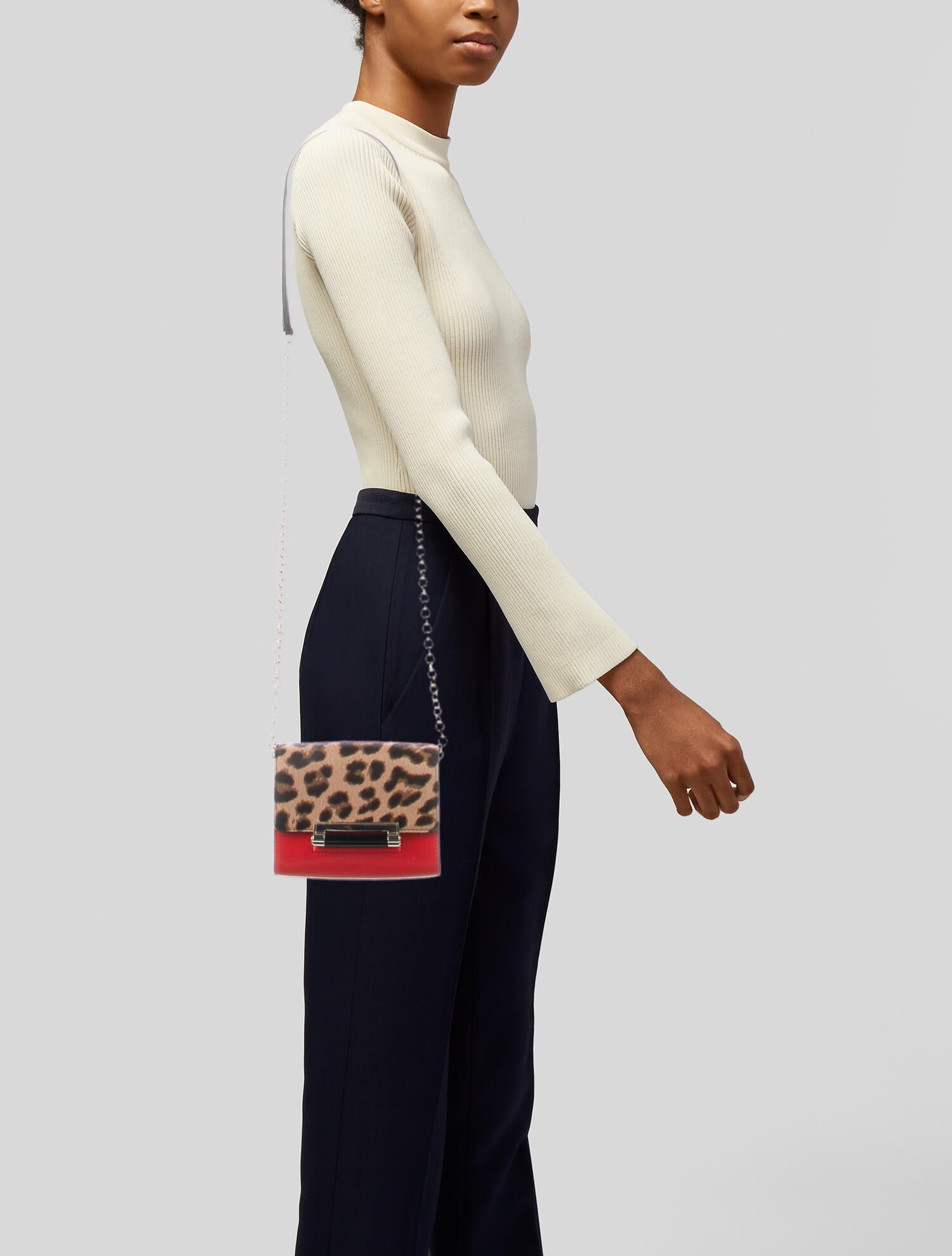 Diane von Furstenberg Leopard Print Calf Hair-Trim Leather Crossbody Bag