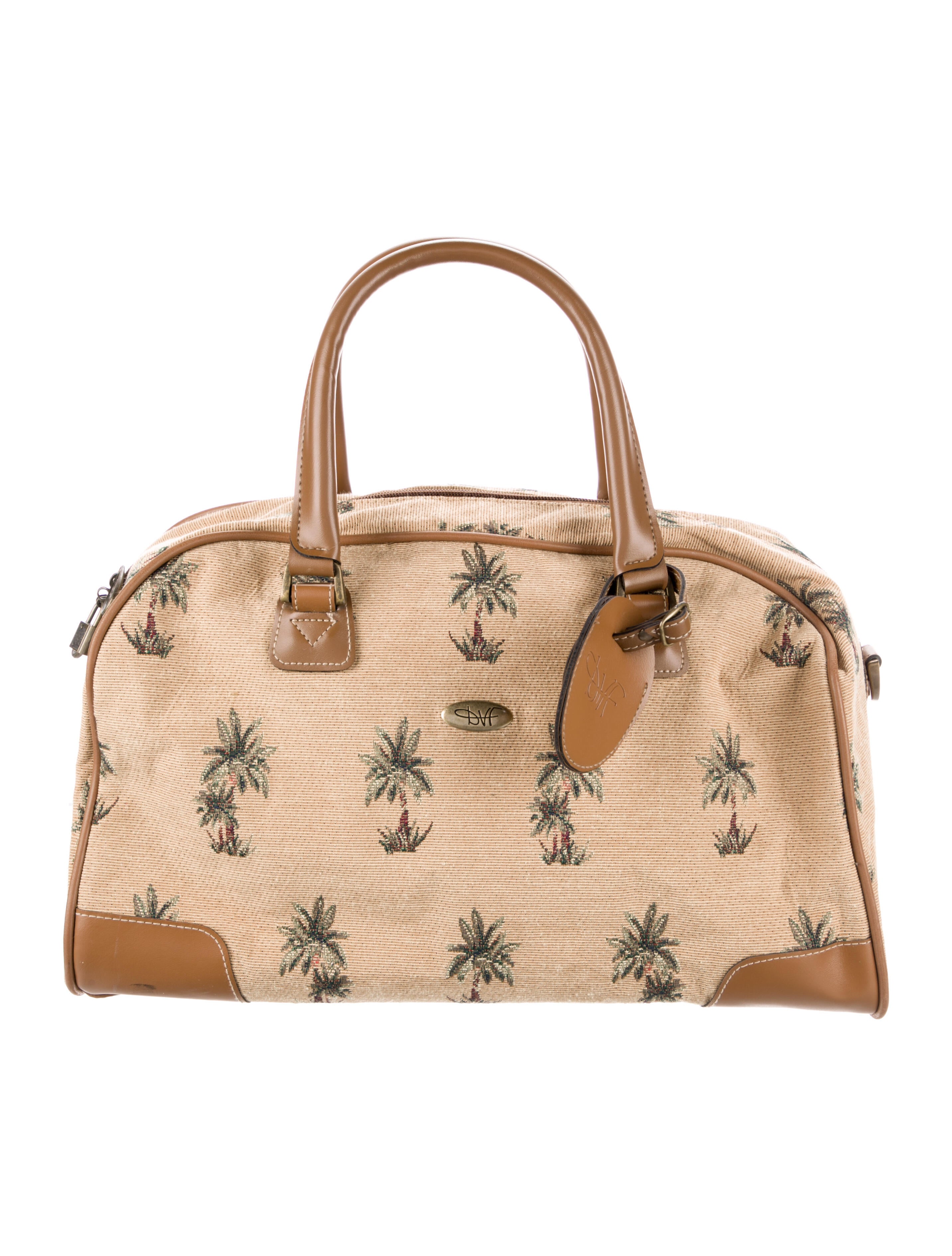 Diane von Furstenberg Canvas Patent Leather Trimmed Shoulder Bag Black Luggage and Travel