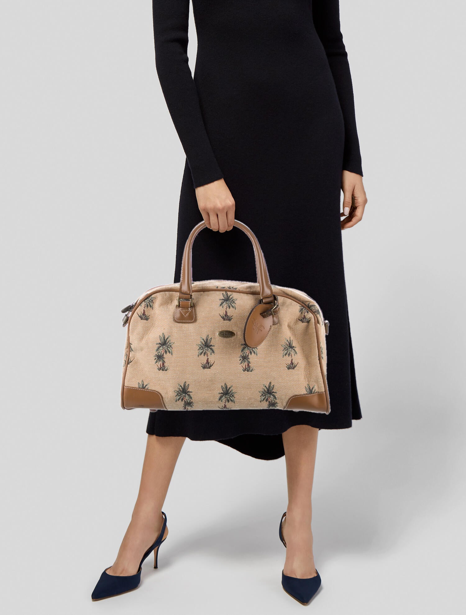 Diane von Furstenberg Canvas Patent Leather Trimmed Shoulder Bag Black Luggage and Travel