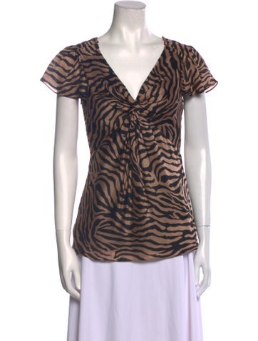 Diane von Furstenberg Tops Silk Animal Print T-Shirt US 2 | XS