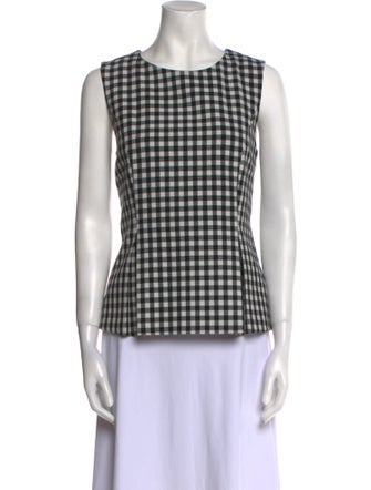 Diane von Furstenberg Plaid Print Crew Neck Top