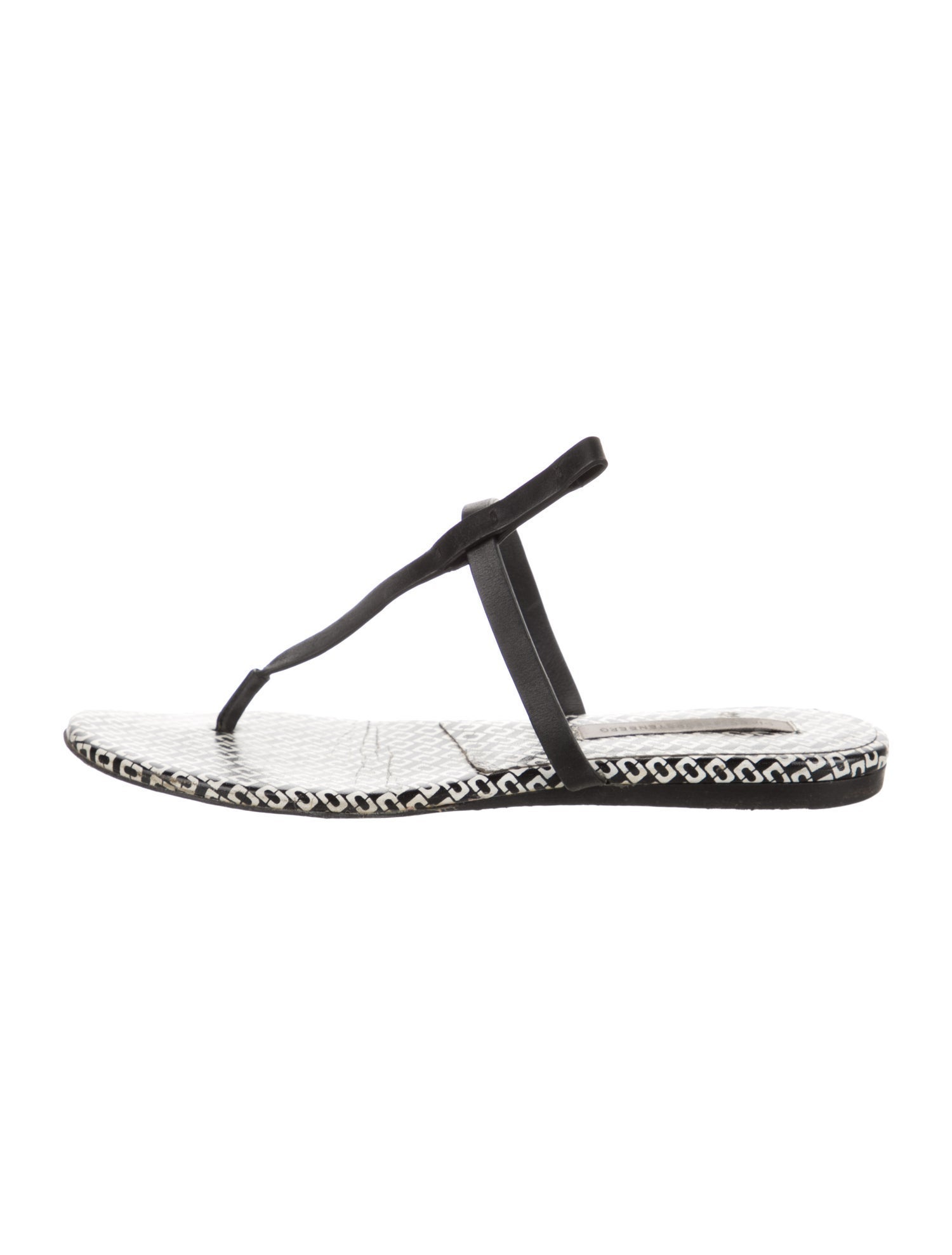 Diane von Furstenberg Leather Printed T-Strap Sandals