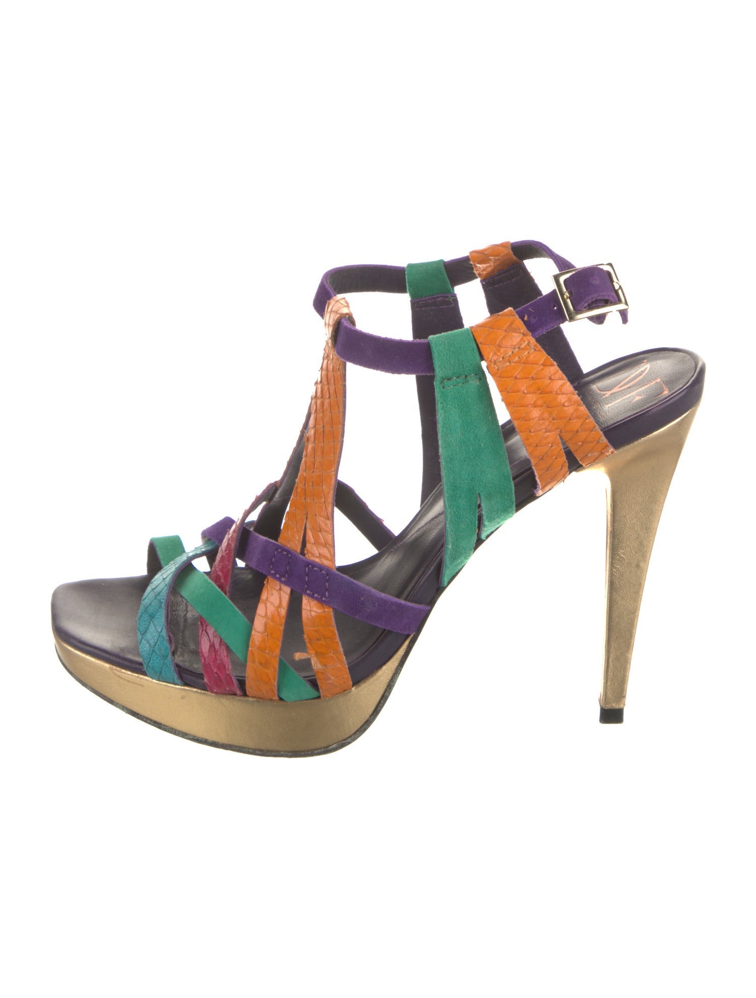 Diane von Furstenberg Leather Colorblock Pattern Slingback Sandals