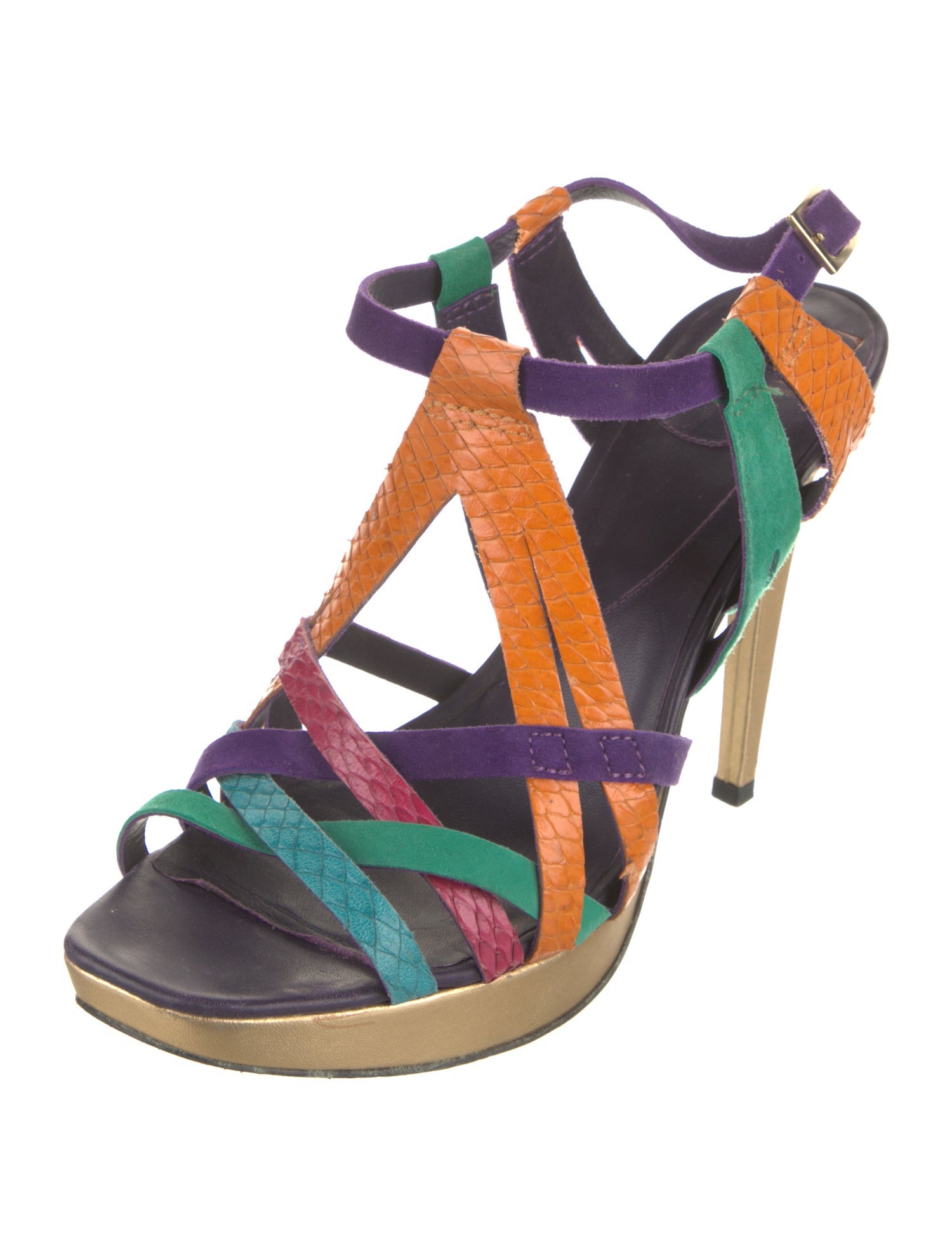 Diane von Furstenberg Leather Colorblock Pattern Slingback Sandals