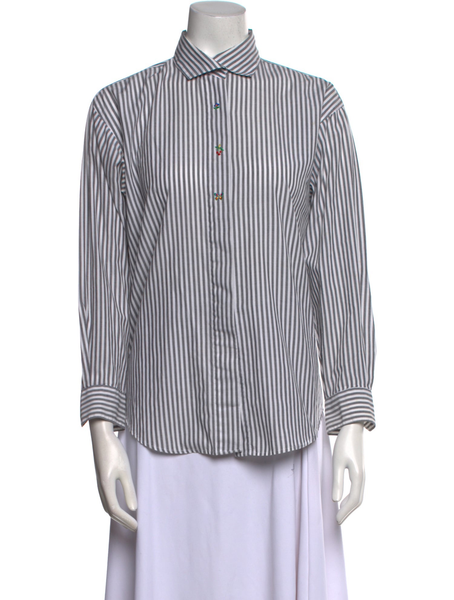 Diane von Furstenberg Striped Long Sleeve Button-Up Top