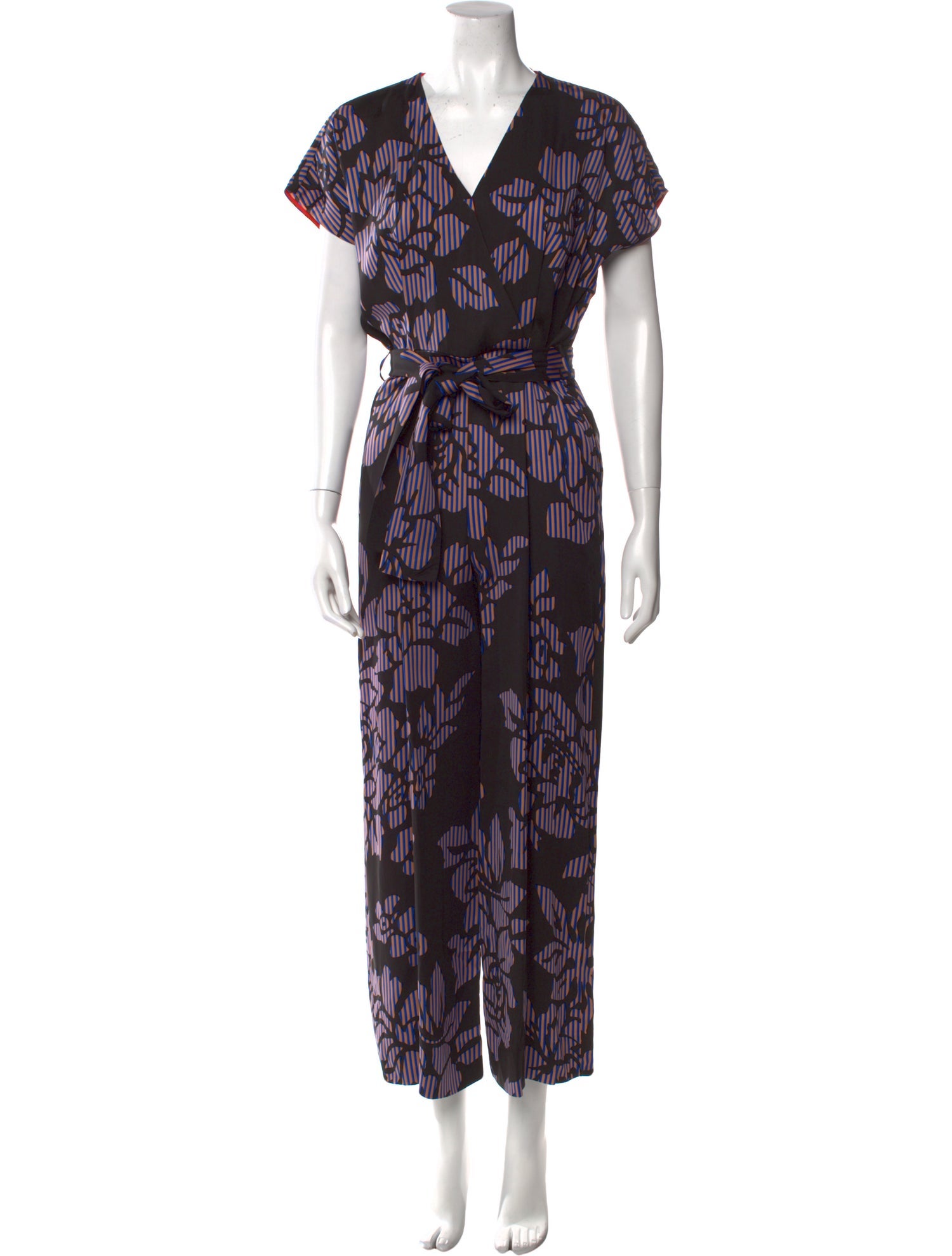 Diane von Furstenberg Floral Print V-Neck Jumpsuit