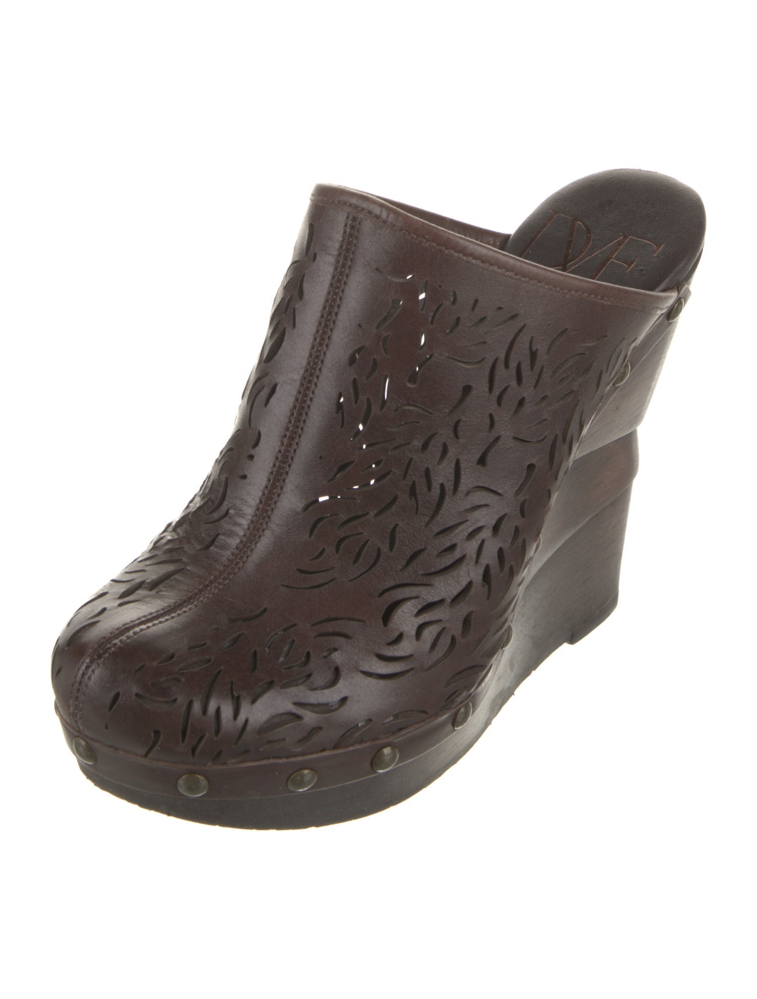 Diane von Furstenberg Leather Lasercut Accents Mules