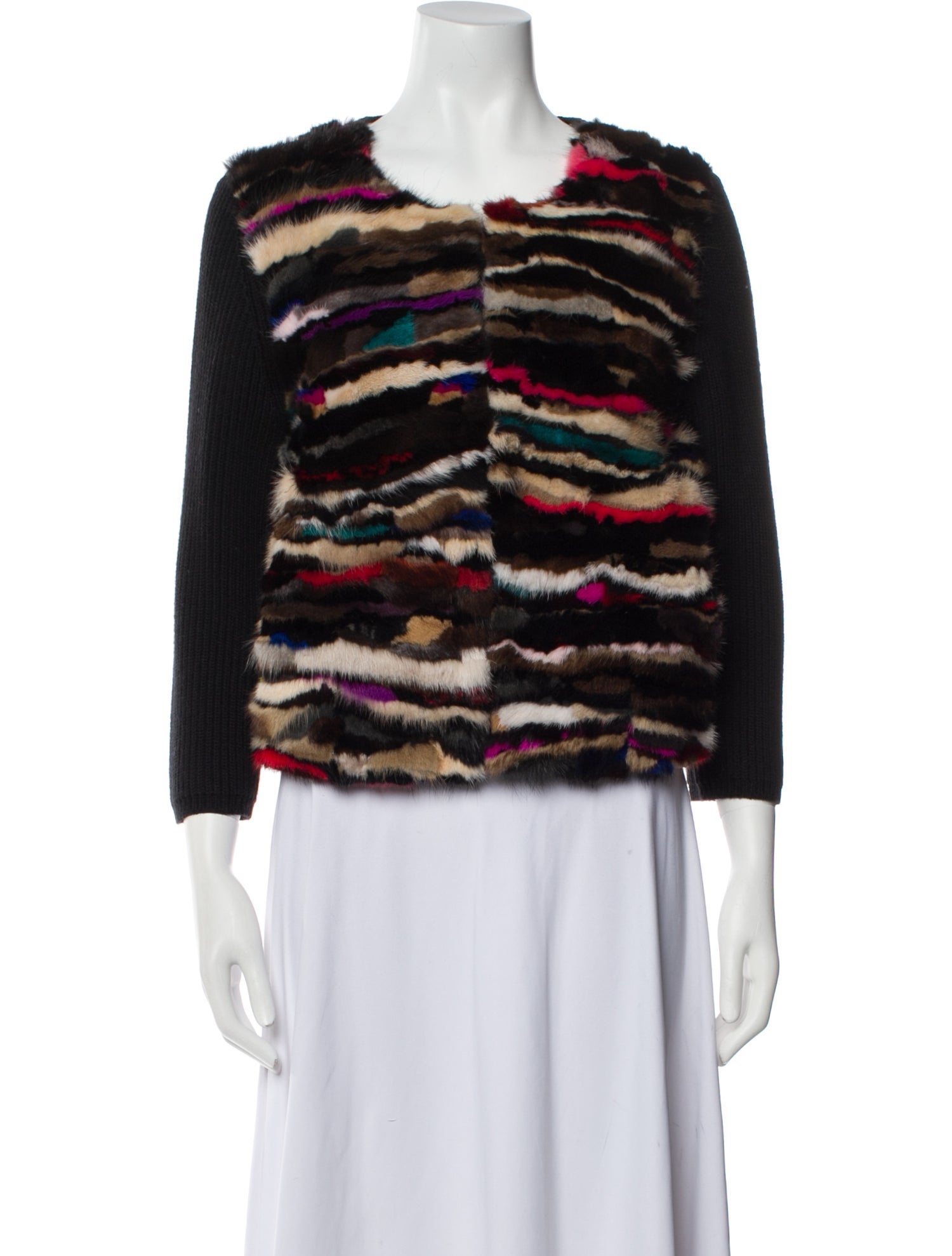 Diane von Furstenberg Wool Striped Fur Jacket