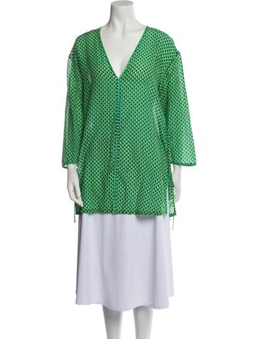 Diane von Furstenberg Tops Polka Dot Print V-Neck Tunic Petite