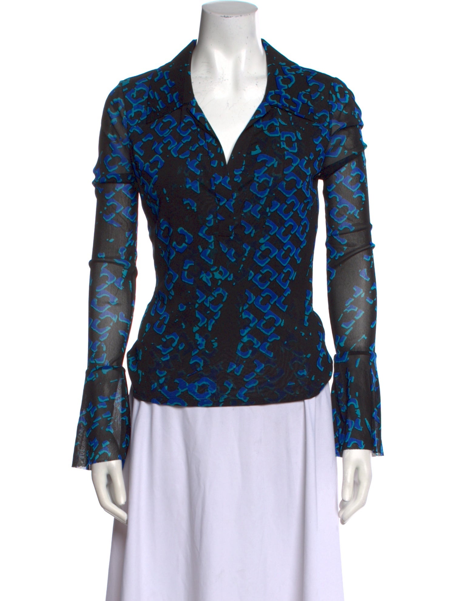Diane von Furstenberg Printed V-Neck Button-Up Top
