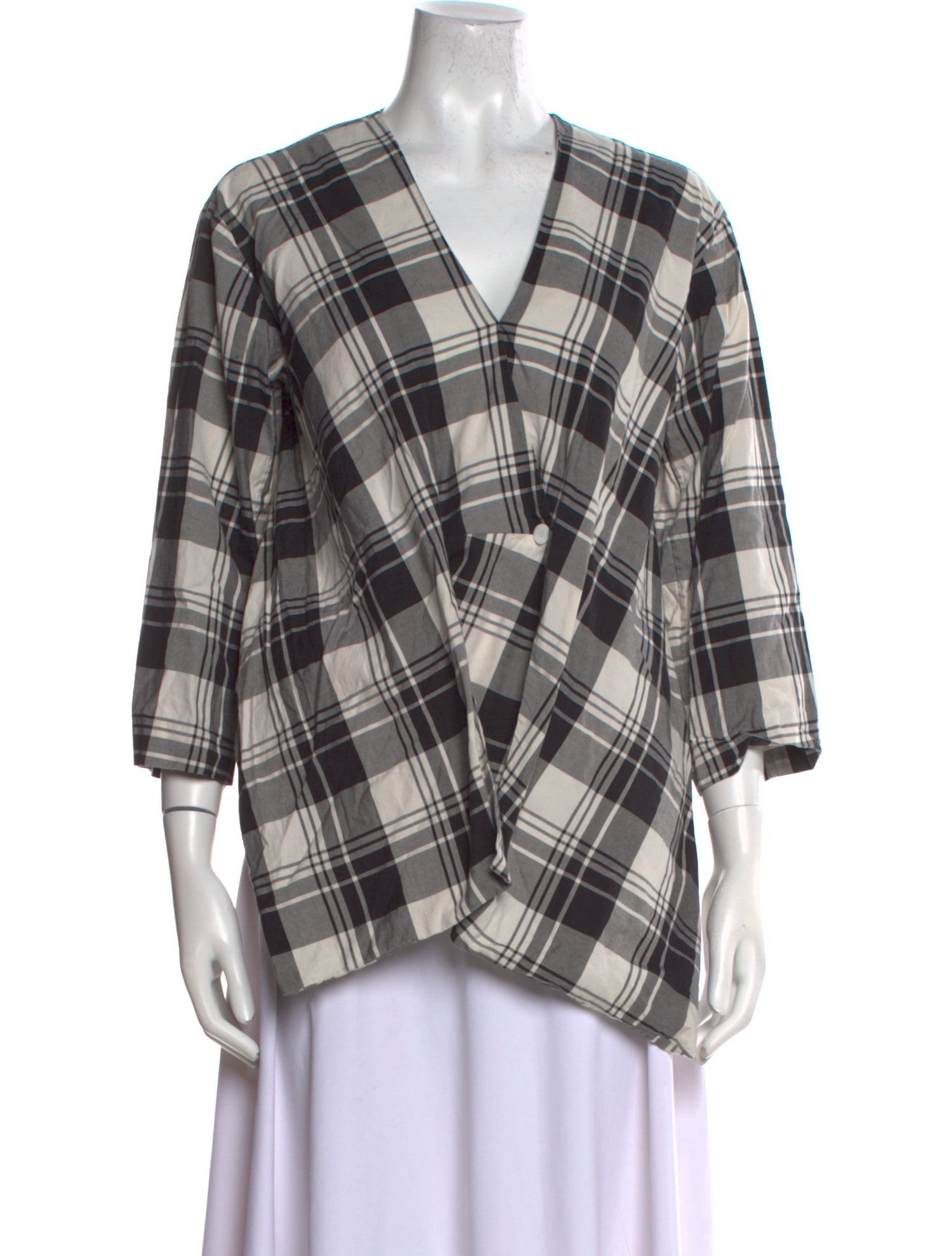 Diane von Furstenberg Plaid Print V-Neck Tunic