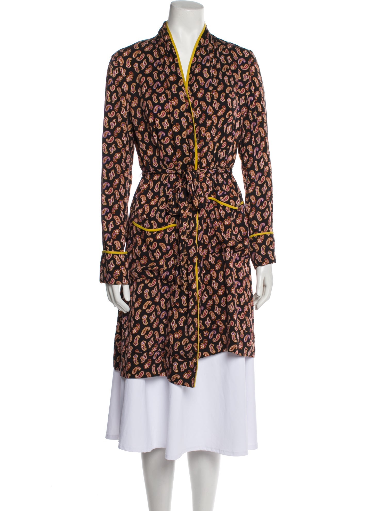 Diane von Furstenberg Paisley Print Ruffle Embellishment Robe