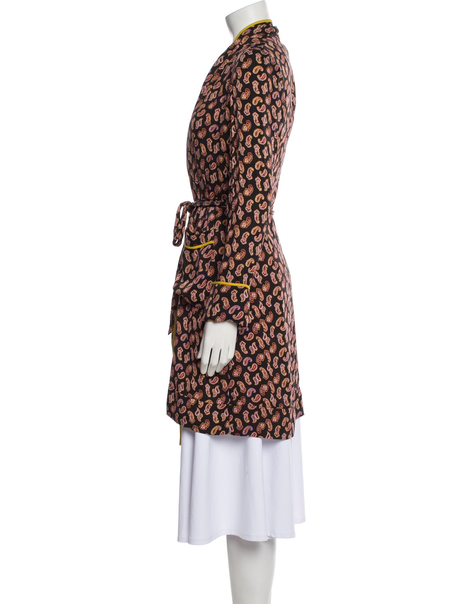 Diane von Furstenberg Paisley Print Ruffle Embellishment Robe
