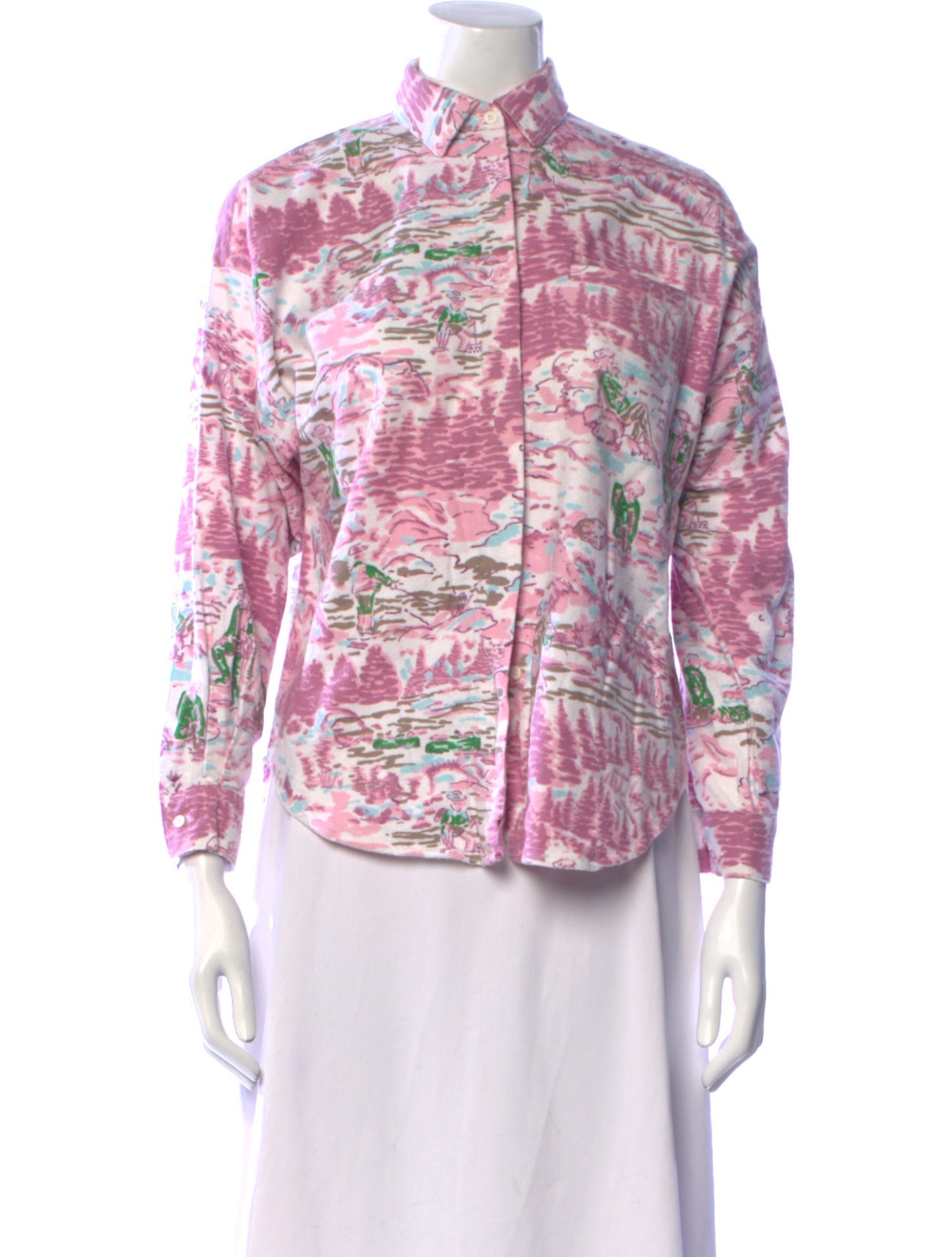 Diane von Furstenberg Printed Three-Quarter Sleeve Button-Up Top