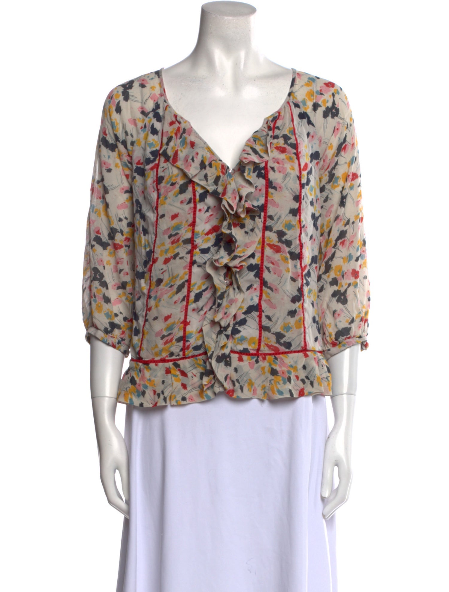 Diane von Furstenberg Printed V-Neck Blouse