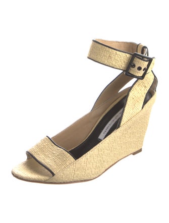 Diane von Furstenberg Straw Leather Trim Embellishment Espadrilles