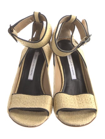 Diane von Furstenberg Straw Leather Trim Embellishment Espadrilles