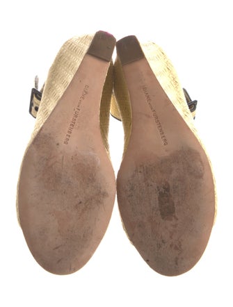 Diane von Furstenberg Straw Leather Trim Embellishment Espadrilles