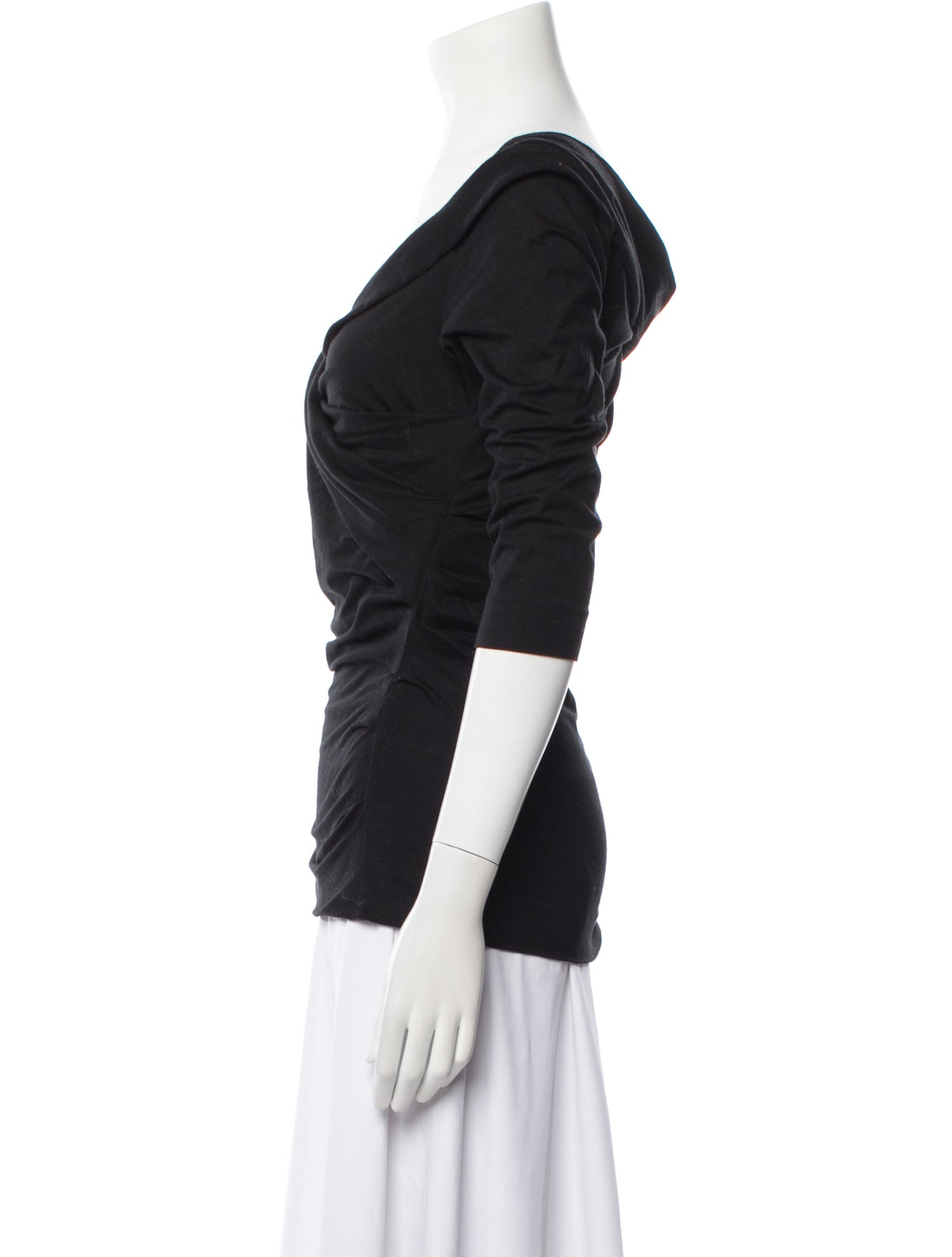 Diane von Furstenberg Plunge Neckline Three-Quarter Sleeve Top