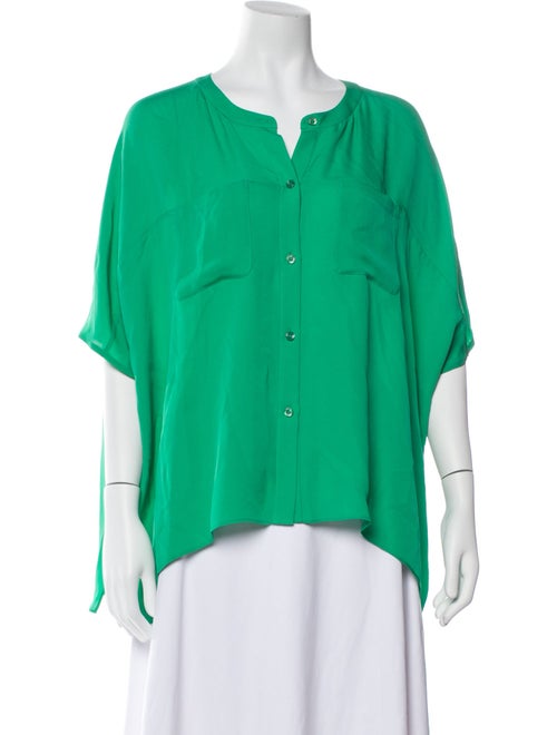 Diane von Furstenberg Silk Scoop Neck Button-Up Top