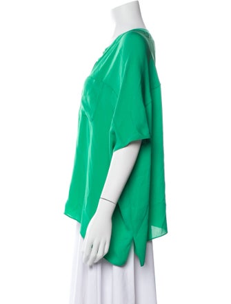 Diane von Furstenberg Silk Scoop Neck Button-Up Top