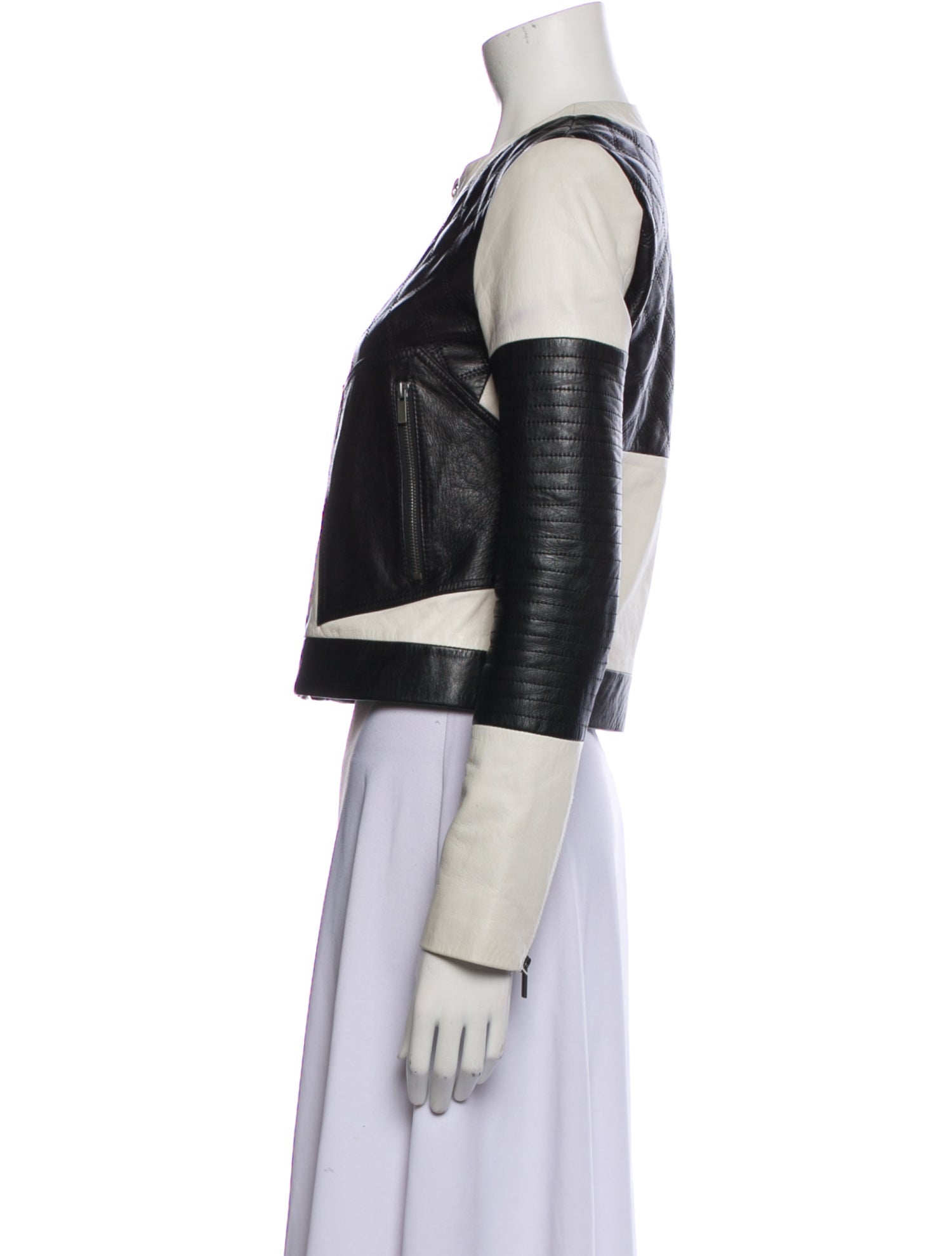 Diane von Furstenberg Lamb Leather Colorblock Pattern Biker Jacket