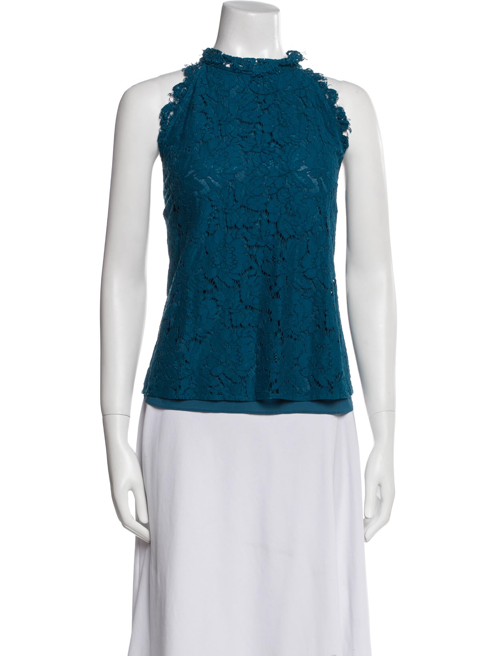 Diane von Furstenberg Lace Pattern Mock Neck Top
