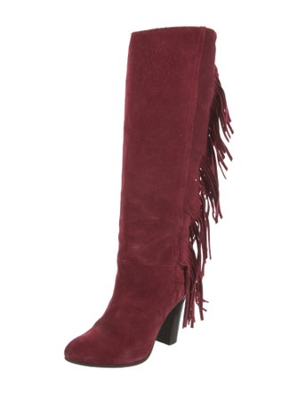 Diane von Furstenberg Suede Fringe Trim Accent Lace-Up Boots