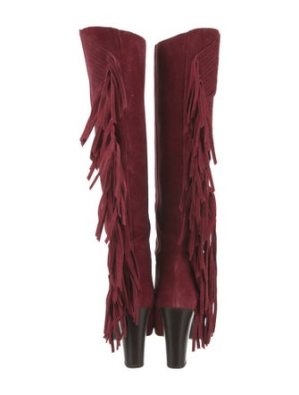 Diane von Furstenberg Suede Fringe Trim Accent Lace-Up Boots