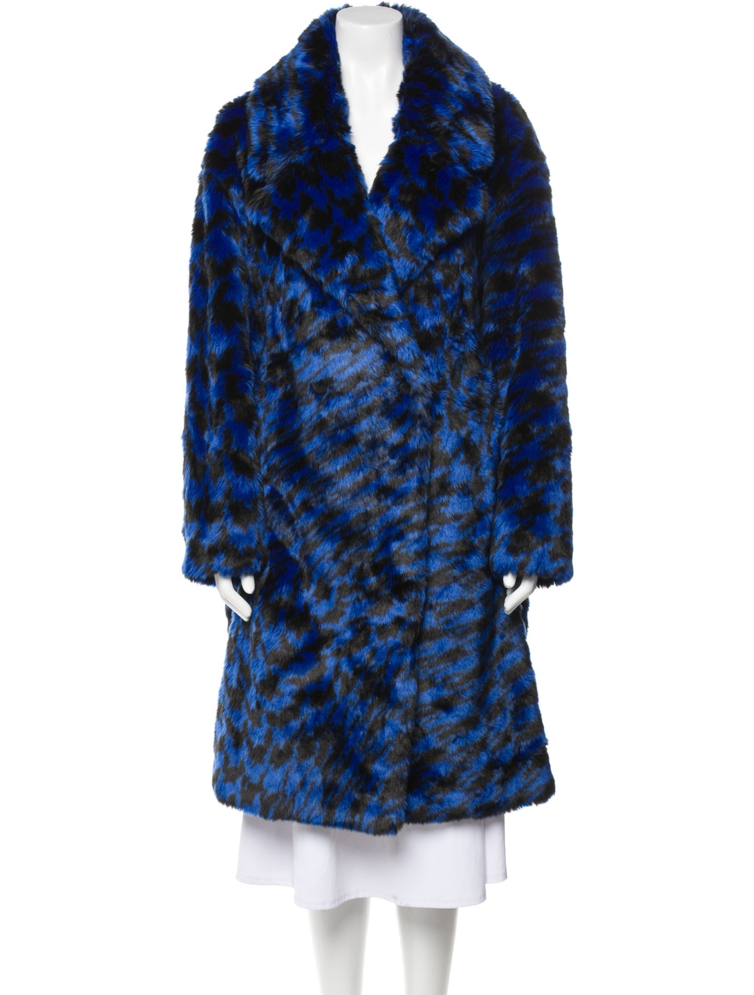 Diane von Furstenberg Colorblock Pattern Faux Fur Coat w/ Tags