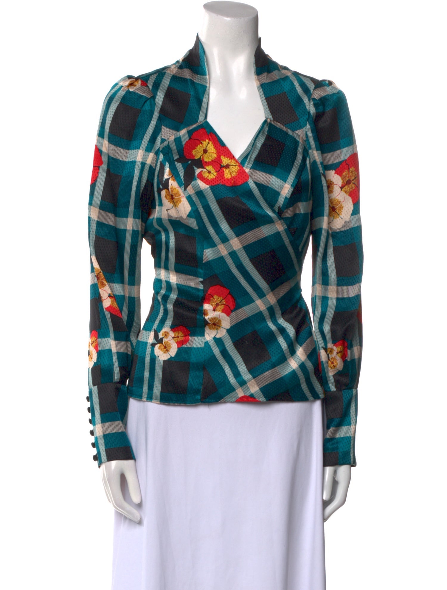 Diane von Furstenberg Silk Plaid Print Top