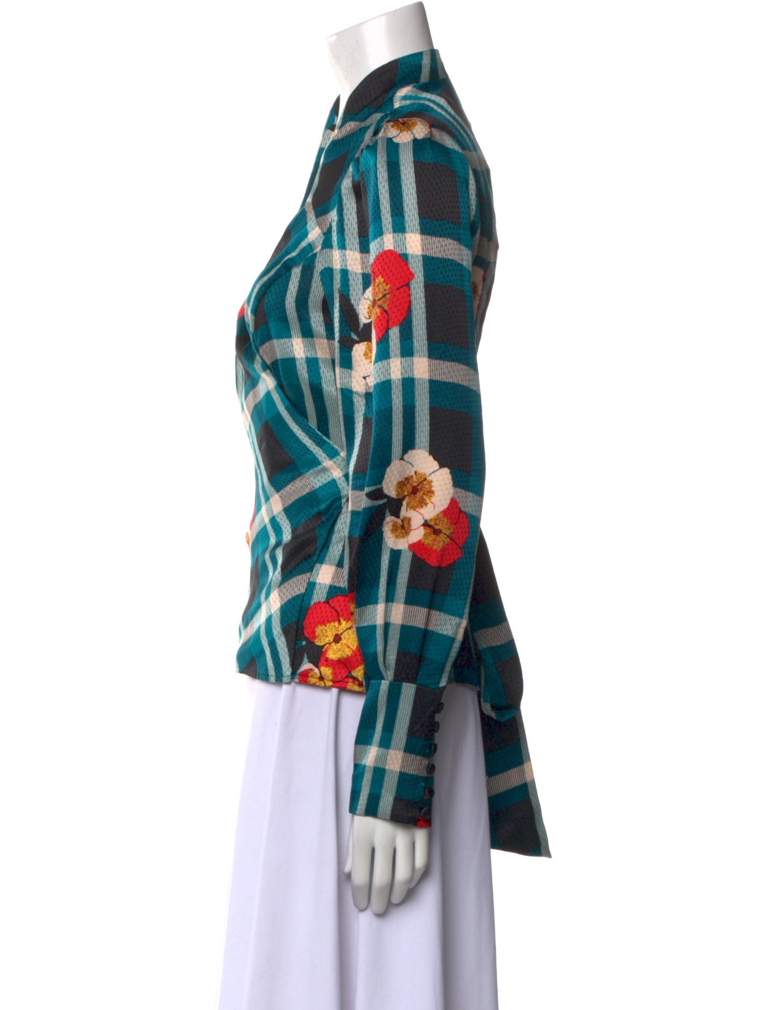 Diane von Furstenberg Silk Plaid Print Top